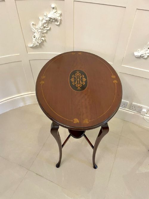 QUALITY ANTIQUE ART NOUVEAU INLAID MAHOGANY OVAL LAMP TABLE - ADDITIONAL PHOTO 4