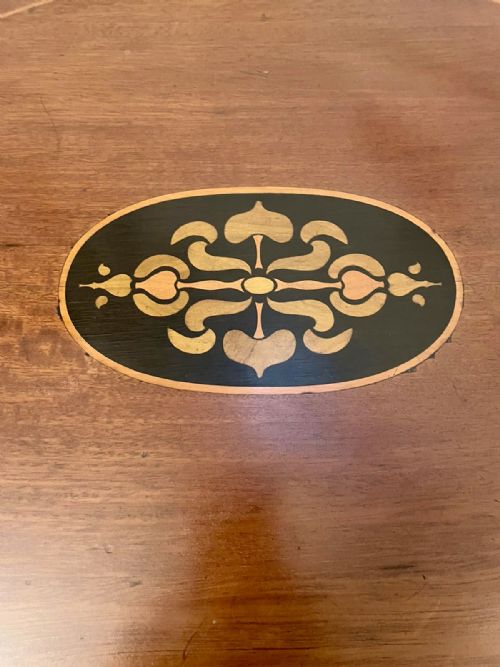 QUALITY ANTIQUE ART NOUVEAU INLAID MAHOGANY OVAL LAMP TABLE - ADDITIONAL PHOTO 6
