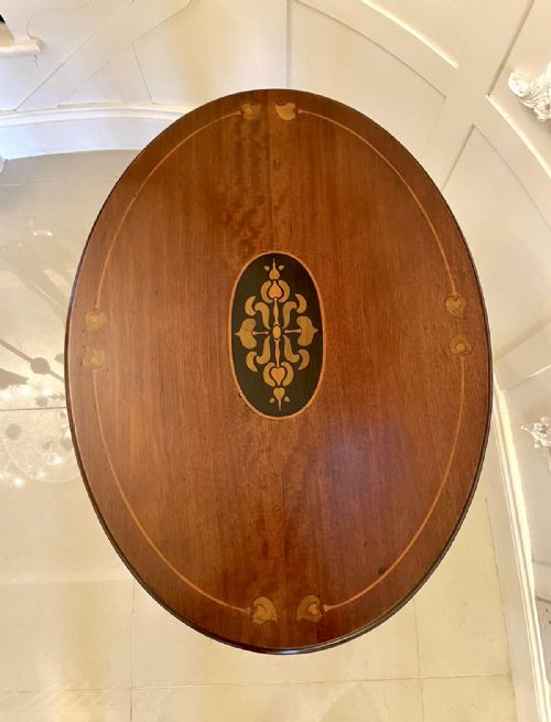 QUALITY ANTIQUE ART NOUVEAU INLAID MAHOGANY OVAL LAMP TABLE - ADDITIONAL PHOTO 10