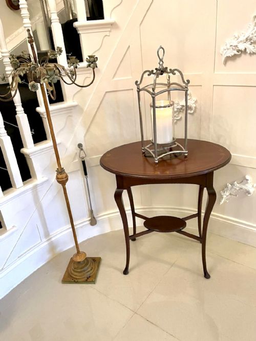 QUALITY ANTIQUE ART NOUVEAU INLAID MAHOGANY OVAL LAMP TABLE - ADDITIONAL PHOTO 12