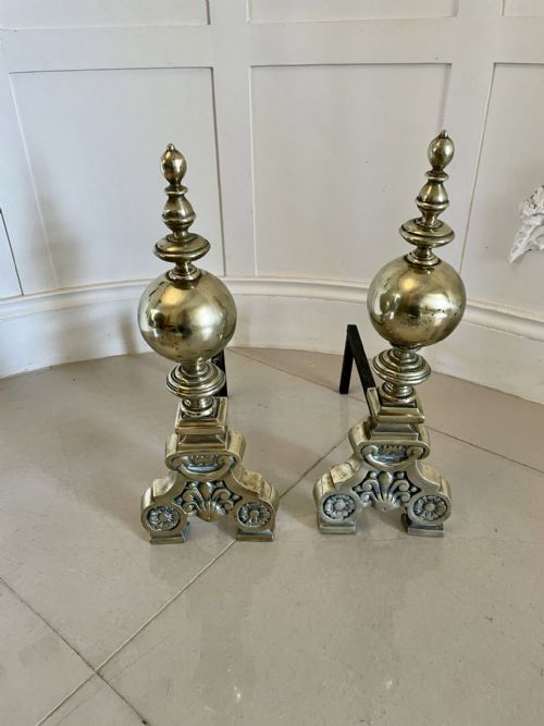 Superb Quality Ornate Antique Victorian Pair of Brass Fire Dogs 
