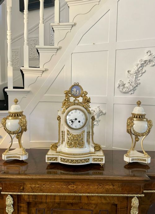 Fine Quality Antique Victorian French Marble and Ormolu Mounted Clock Set
