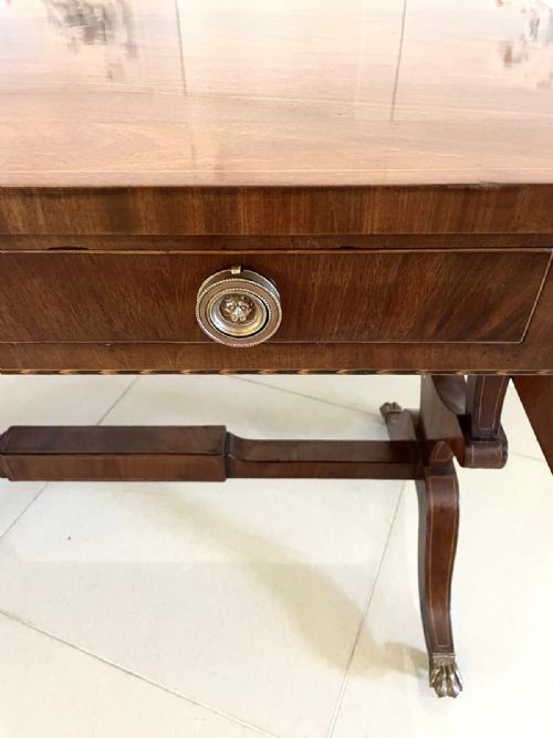 FINE QUALITY ANTIQUE GEORGE III INLAID MAHOGANY FREE STANDING SOFA TABLE - ADDITIONAL PHOTO 12