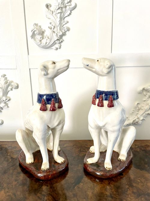 Large Pair of Quality Antique Victorian Continental Greyhounds
