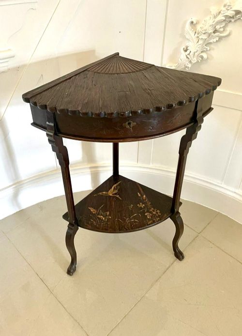 Unusual Antique Meiji Period Hardwood Corner Table
