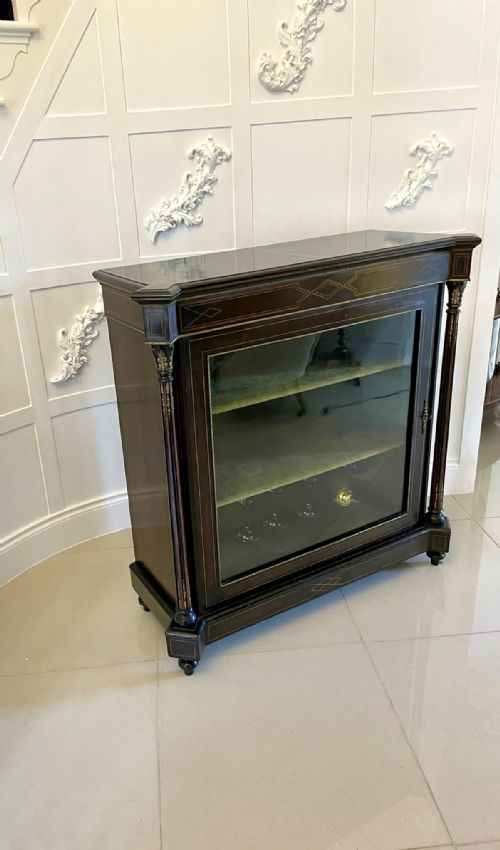 Antique Victorian Quality Ebonised & Inlaid Display Cabinet
