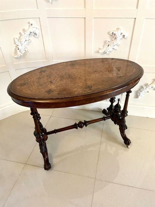 Antique Victorian Quality Burr Walnut Inlaid Oval Centre Table 
