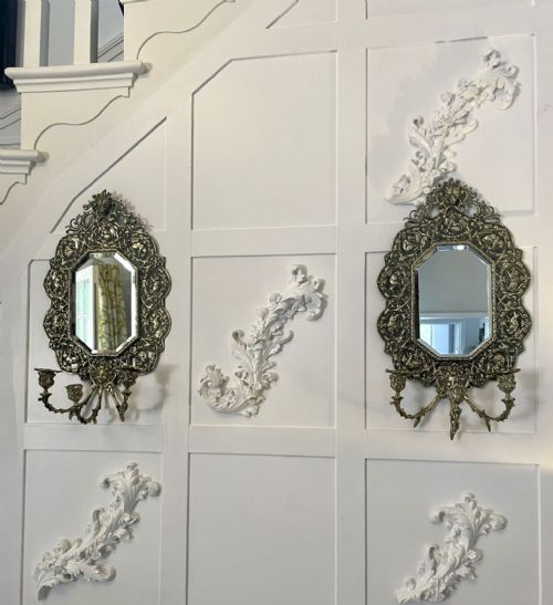 Pair of Antique Victorian Quality Brass Wall Mirrors
