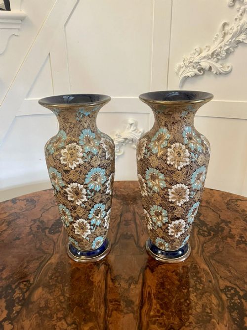 Large Pair of Antique Victorian Lambeth Doulton Vases 
