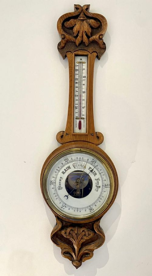 Outstanding Quality Antique Victorian Carved Oak Banjo Barometer