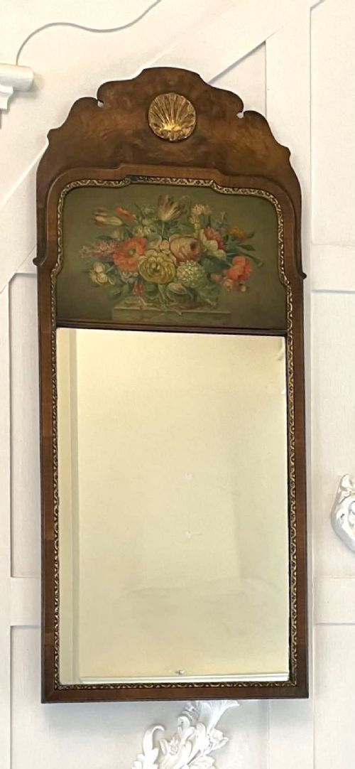 Antique Edwardian Quality Burr Walnut and Gilded Carved Wall Mirror