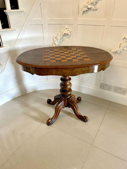 Rare Antique Victorian Quality Figured Walnut Patent Games Table by Wilson & Co
