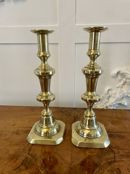 Pair of Antique Victorian Brass Candlesticks 
