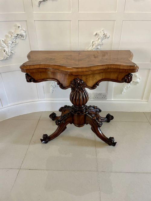 Outstanding Quality Antique Victorian Carved Burr Walnut Serpentine Shaped Card Table