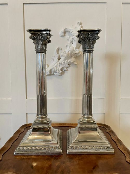 ANTIQUE PAIR OF SILVER PLATED CORINTHIAN CANDLESTICKS - ADDITIONAL PHOTO 5