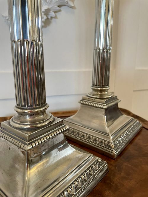 ANTIQUE PAIR OF SILVER PLATED CORINTHIAN CANDLESTICKS - ADDITIONAL PHOTO 7