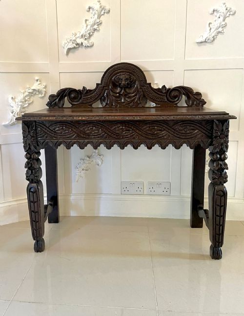 Antique Victorian Carved Oak Side Table
