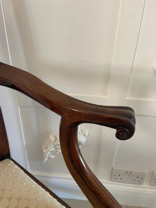 ANTIQUE GEORGE III CARVED MAHOGANY ELBOWDESK CHAIR - ADDITIONAL PHOTO 2