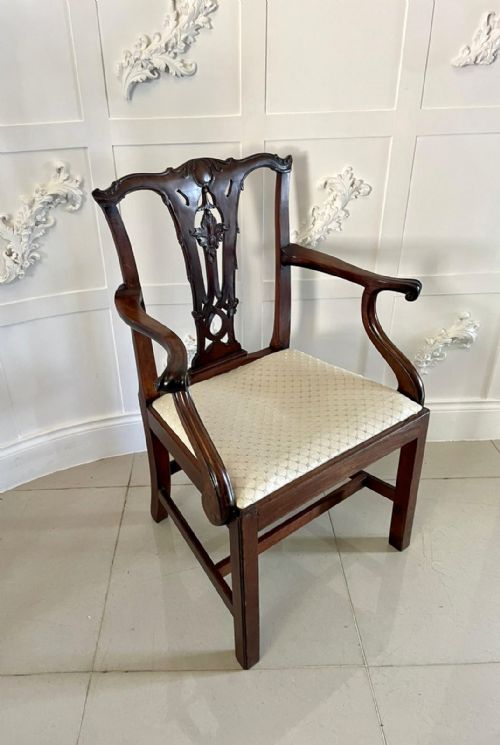 ANTIQUE GEORGE III CARVED MAHOGANY ELBOWDESK CHAIR - ADDITIONAL PHOTO 4