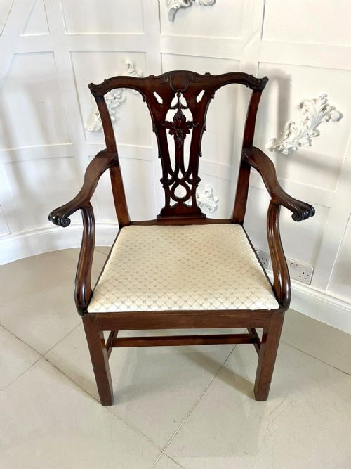 ANTIQUE GEORGE III CARVED MAHOGANY ELBOWDESK CHAIR - ADDITIONAL PHOTO 12