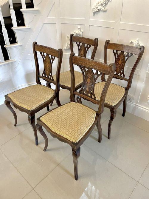 fig 1.  Antique Set of Four Edwardian Rosewood Inlaid Dining Chairs
