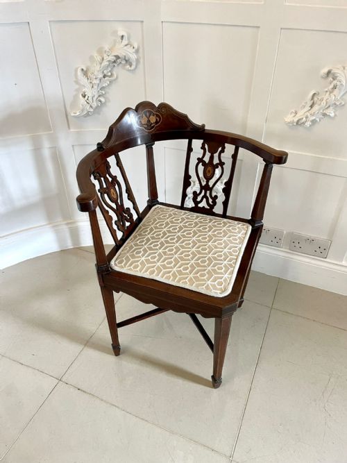 Quality Antique Edwardian Mahogany Inlaid Corner Chair
