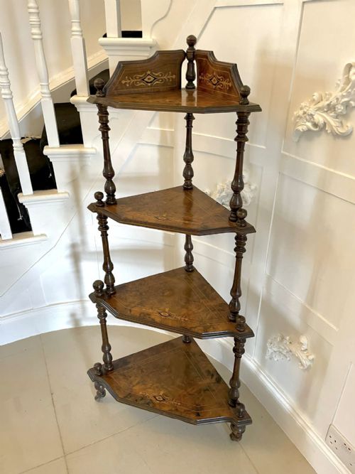 QUALITY ANTIQUE 19TH CENTURY VICTORIAN INLAID WALNUT FOUR TIER CORNER WHATNOT - ADDITIONAL PHOTO 8