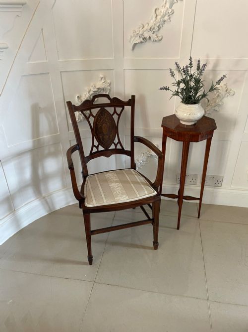 ANTIQUE EDWARDIAN INLAID MAHOGANY ARMCHAIR - ADDITIONAL PHOTO 1