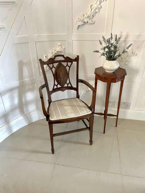 ANTIQUE EDWARDIAN INLAID MAHOGANY ARMCHAIR - ADDITIONAL PHOTO 3