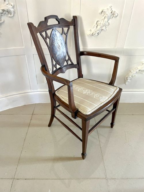 ANTIQUE EDWARDIAN INLAID MAHOGANY ARMCHAIR - ADDITIONAL PHOTO 4
