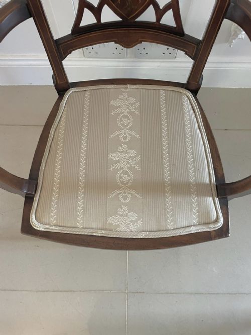 ANTIQUE EDWARDIAN INLAID MAHOGANY ARMCHAIR - ADDITIONAL PHOTO 5
