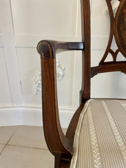 ANTIQUE EDWARDIAN INLAID MAHOGANY ARMCHAIR - ADDITIONAL PHOTO 6