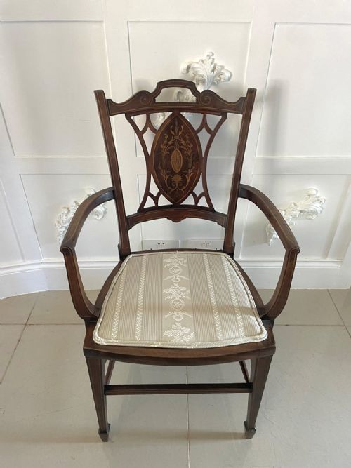 ANTIQUE EDWARDIAN INLAID MAHOGANY ARMCHAIR - ADDITIONAL PHOTO 14