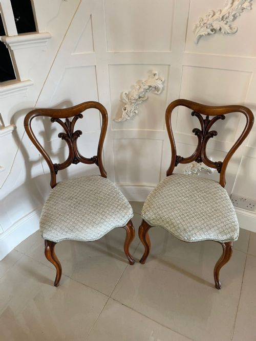 Pair of Antique Victorian Quality Carved Walnut Side Chairs 
