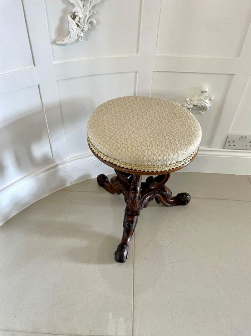 fig 1. Outstanding Quality Antique Victorian Carved Walnut Stool