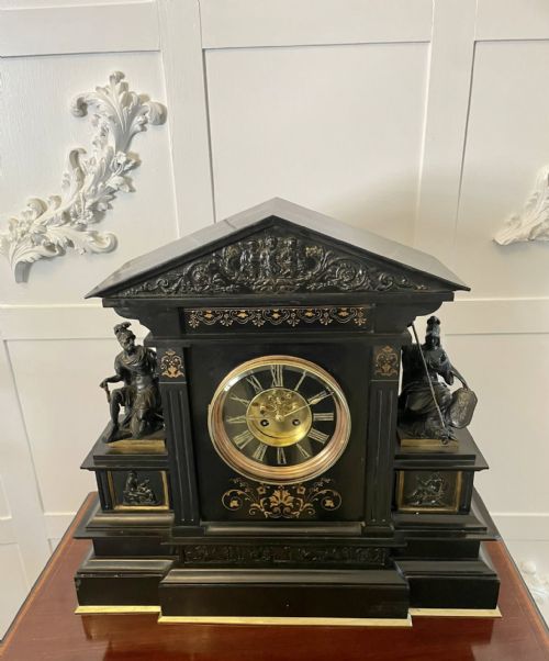Large Antique Victorian Quality Marble and Bronze Mantle Clock 

