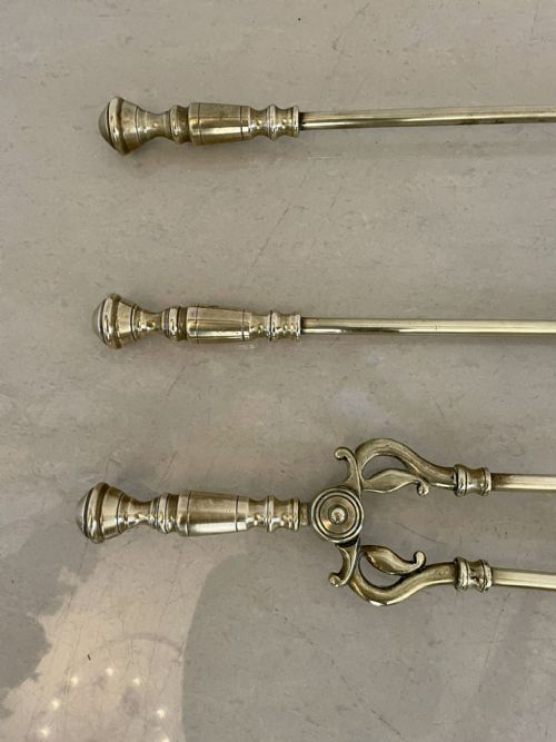 ANTIQUE VICTORIAN QUALITY BRASS SET OF 3 FIRE IRONS - ADDITIONAL PHOTO 3