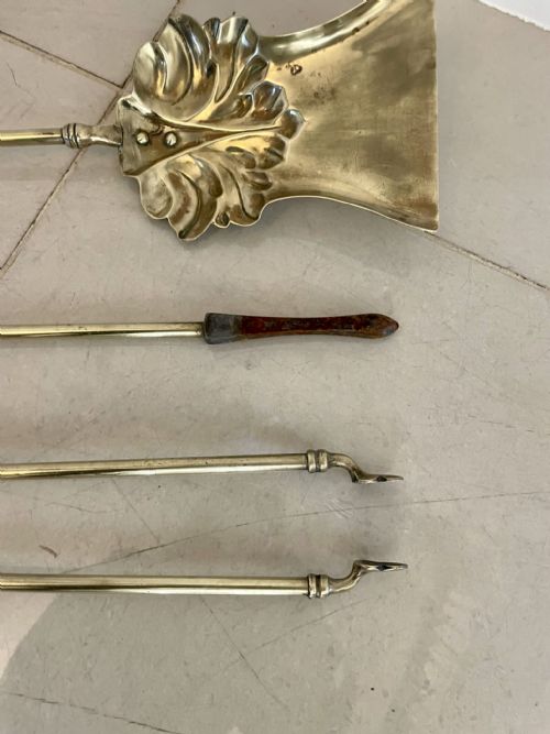 ANTIQUE VICTORIAN QUALITY BRASS SET OF 3 FIRE IRONS - ADDITIONAL PHOTO 4