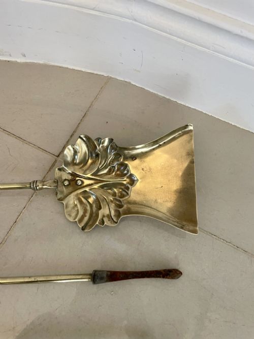 ANTIQUE VICTORIAN QUALITY BRASS SET OF 3 FIRE IRONS - ADDITIONAL PHOTO 5