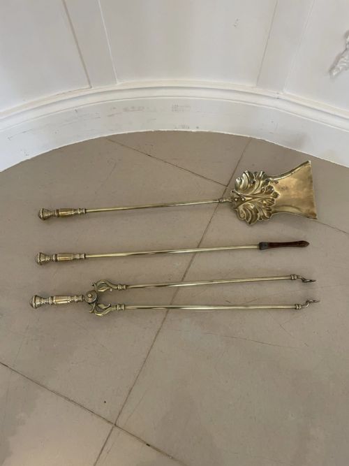 ANTIQUE VICTORIAN QUALITY BRASS SET OF 3 FIRE IRONS - ADDITIONAL PHOTO 7