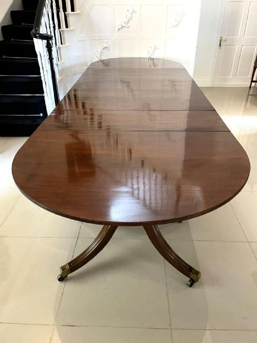 Large Antique George III Outstanding Quality Figured Mahogany 3 Pilar Dining Table 74 X 128 X 376cm