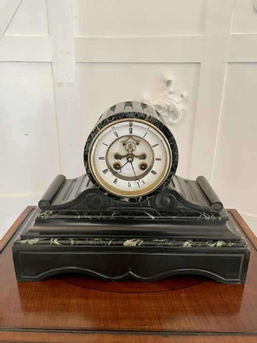 Antique Victorian Quality Drum Head Marble Mantle Clock 
