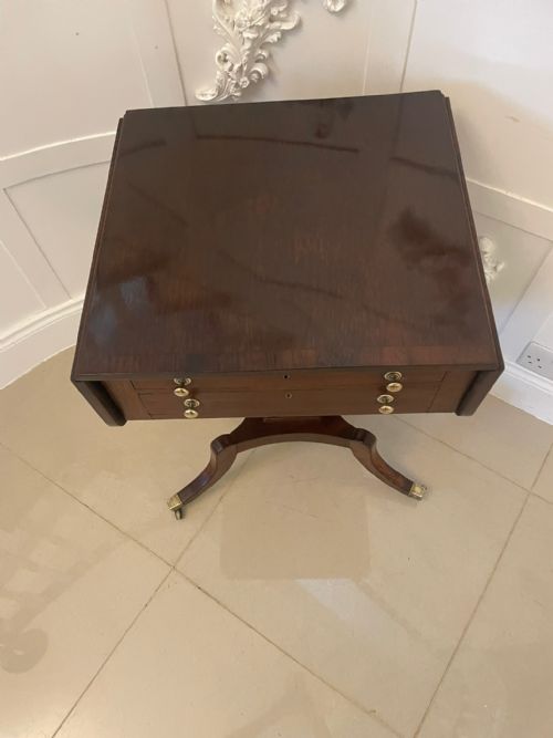 SUPERB QUALITY ANTIQUE REGENCY FREESTANDING MAHOGANY SEWINGSIDE TABLE - ADDITIONAL PHOTO 2