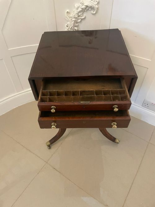 SUPERB QUALITY ANTIQUE REGENCY FREESTANDING MAHOGANY SEWINGSIDE TABLE - ADDITIONAL PHOTO 3