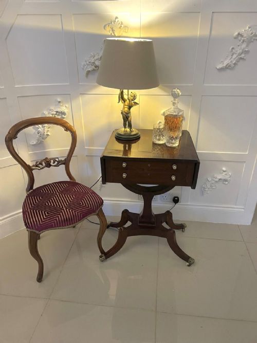 SUPERB QUALITY ANTIQUE REGENCY FREESTANDING MAHOGANY SEWINGSIDE TABLE - ADDITIONAL PHOTO 5