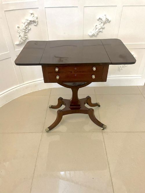 SUPERB QUALITY ANTIQUE REGENCY FREESTANDING MAHOGANY SEWINGSIDE TABLE - ADDITIONAL PHOTO 7