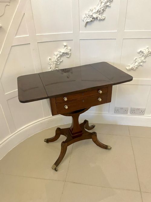 SUPERB QUALITY ANTIQUE REGENCY FREESTANDING MAHOGANY SEWINGSIDE TABLE - ADDITIONAL PHOTO 12