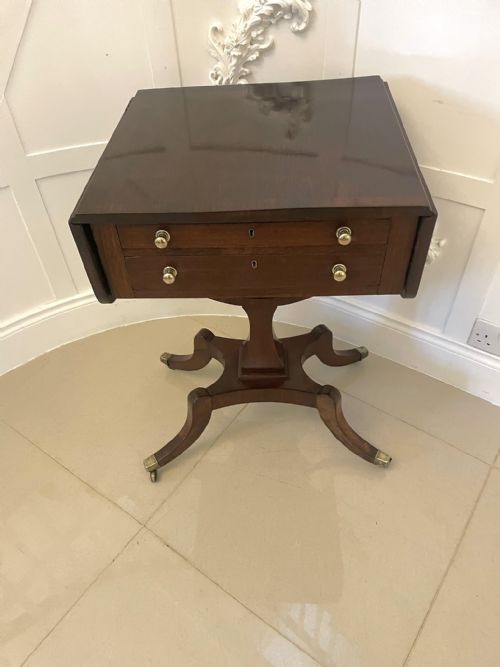 SUPERB QUALITY ANTIQUE REGENCY FREESTANDING MAHOGANY SEWINGSIDE TABLE - ADDITIONAL PHOTO 13