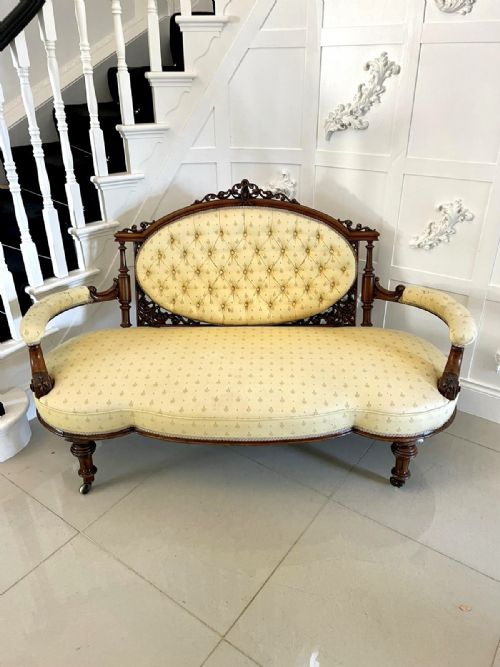 Antique Quality 19th Century Victorian Carved Walnut Settee