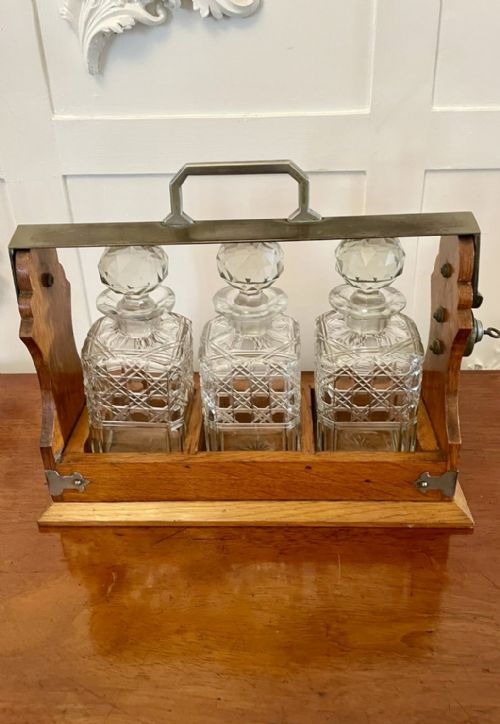 Antique Victorian Quality Oak Tantalus 
